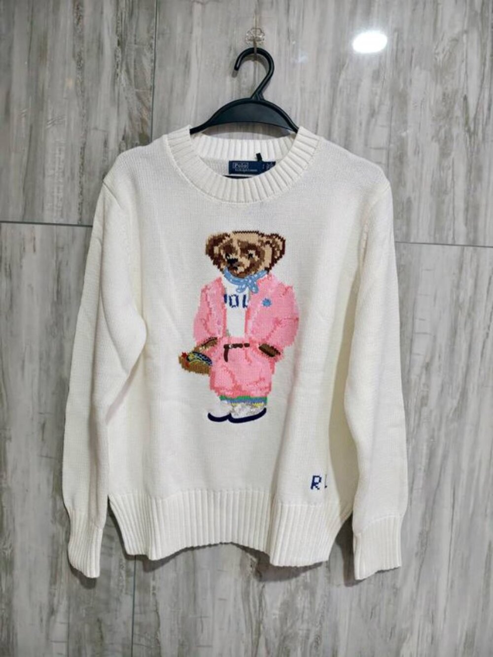 Polo Ralph Lauren White Bear Sweater Pink Blazer Intarsia Knit